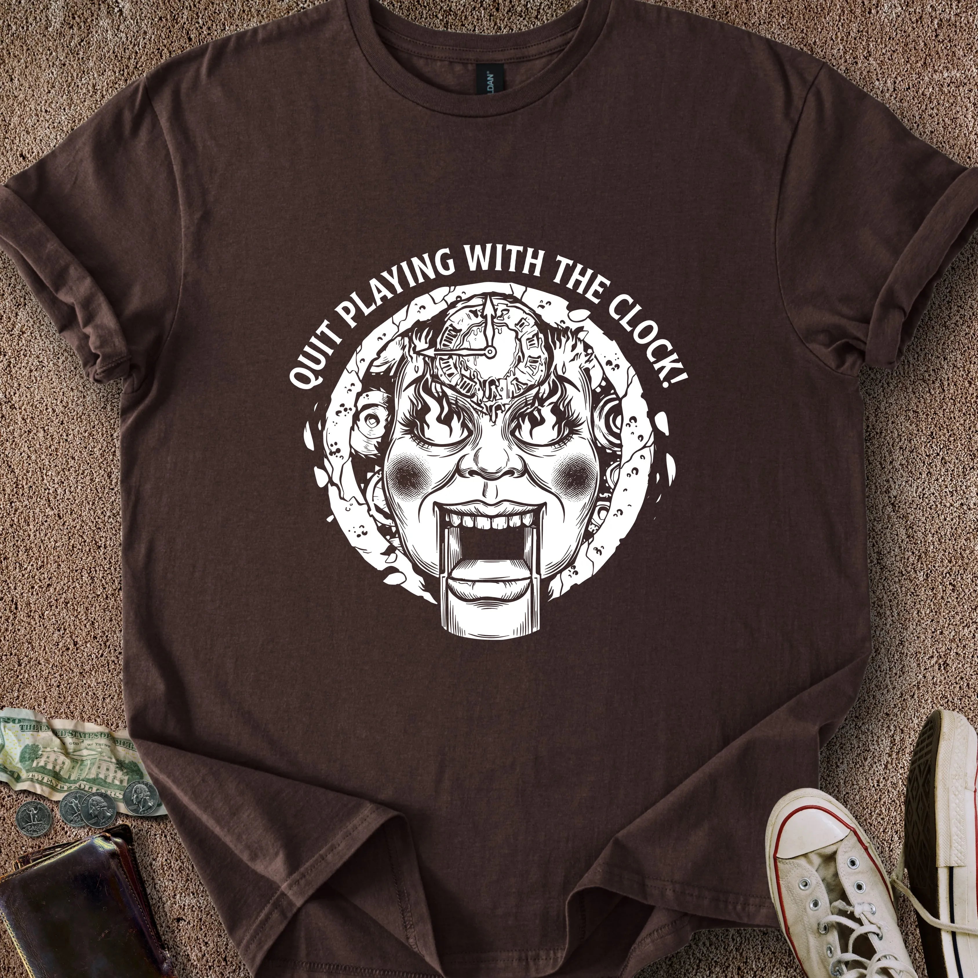 Printify T-Shirt Dark Chocolate / S Quit Playing w/the Clock T-Shirt