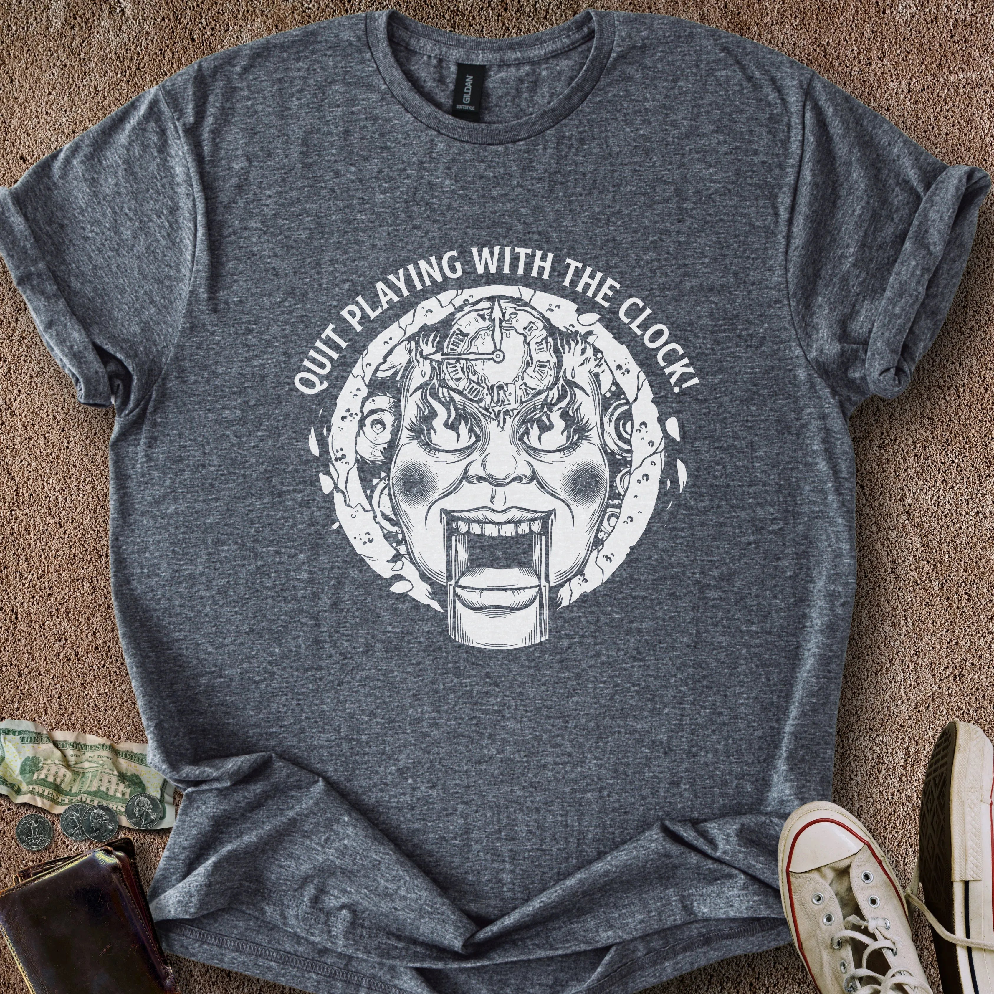 Printify T-Shirt Dark Heather / S Quit Playing w/the Clock T-Shirt
