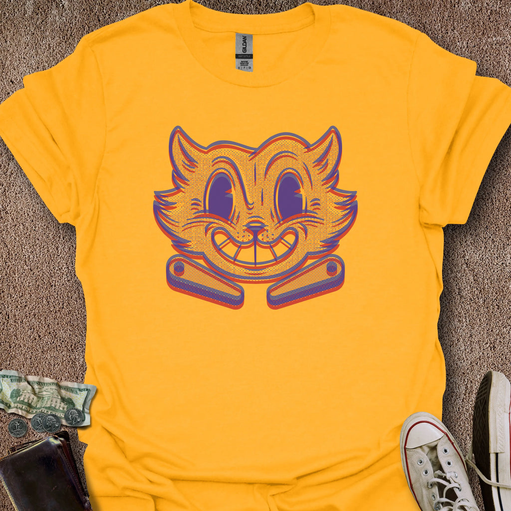 Printify T-Shirt Gold / S Risograph Pinball Cat T-Shirt