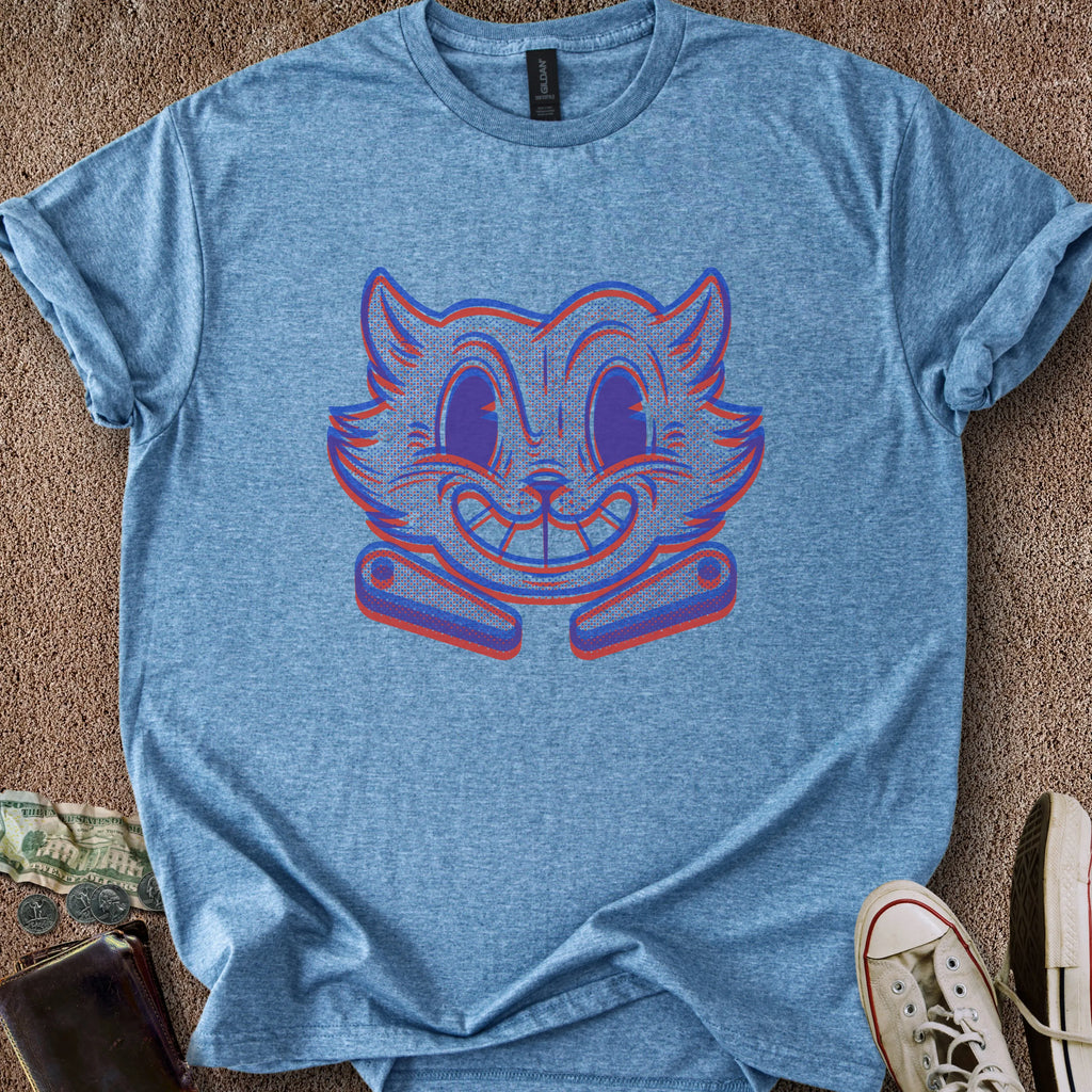Printify T-Shirt Heather Indigo / S Risograph Pinball Cat T-Shirt