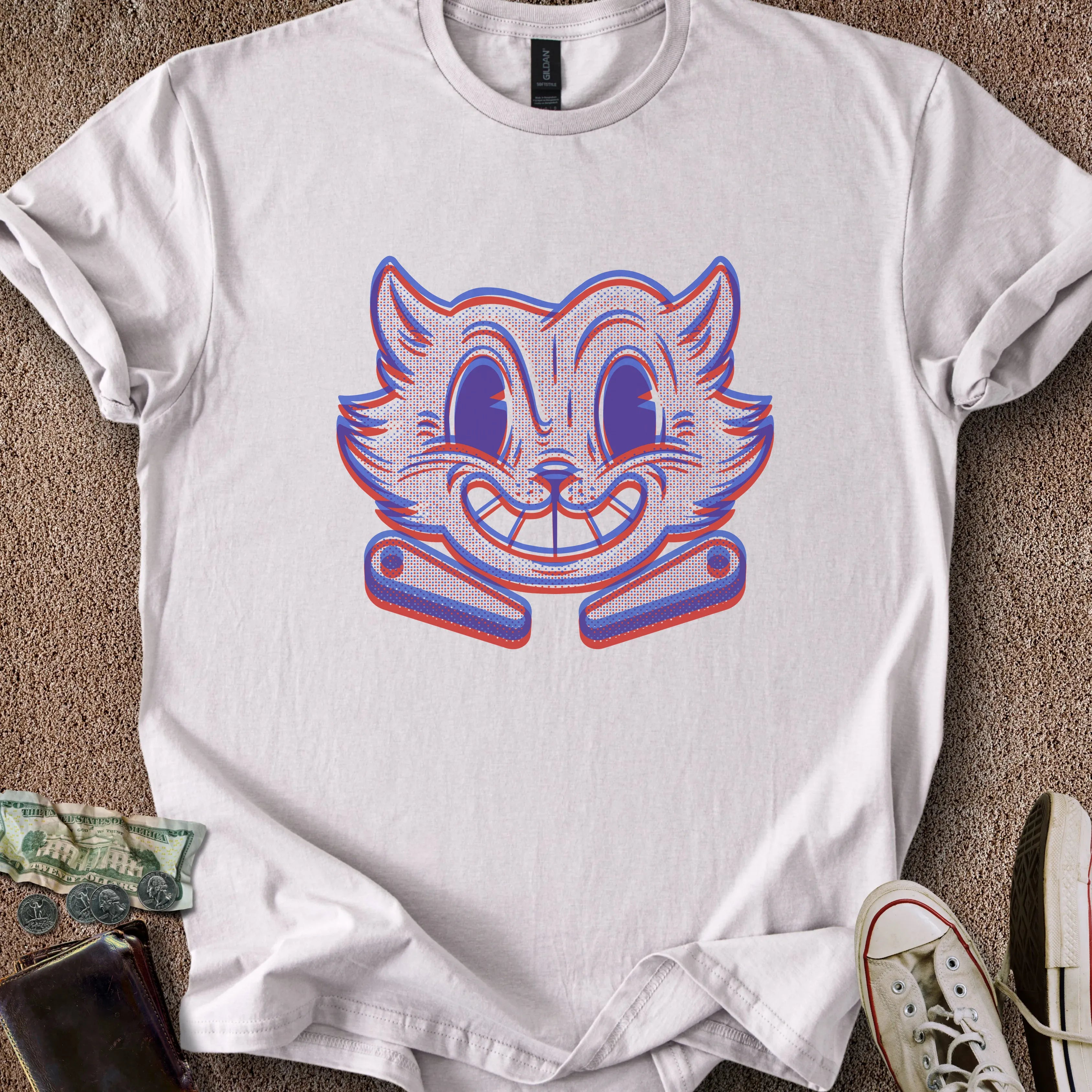 Printify T-Shirt Ice Grey / S Risograph Pinball Cat T-Shirt