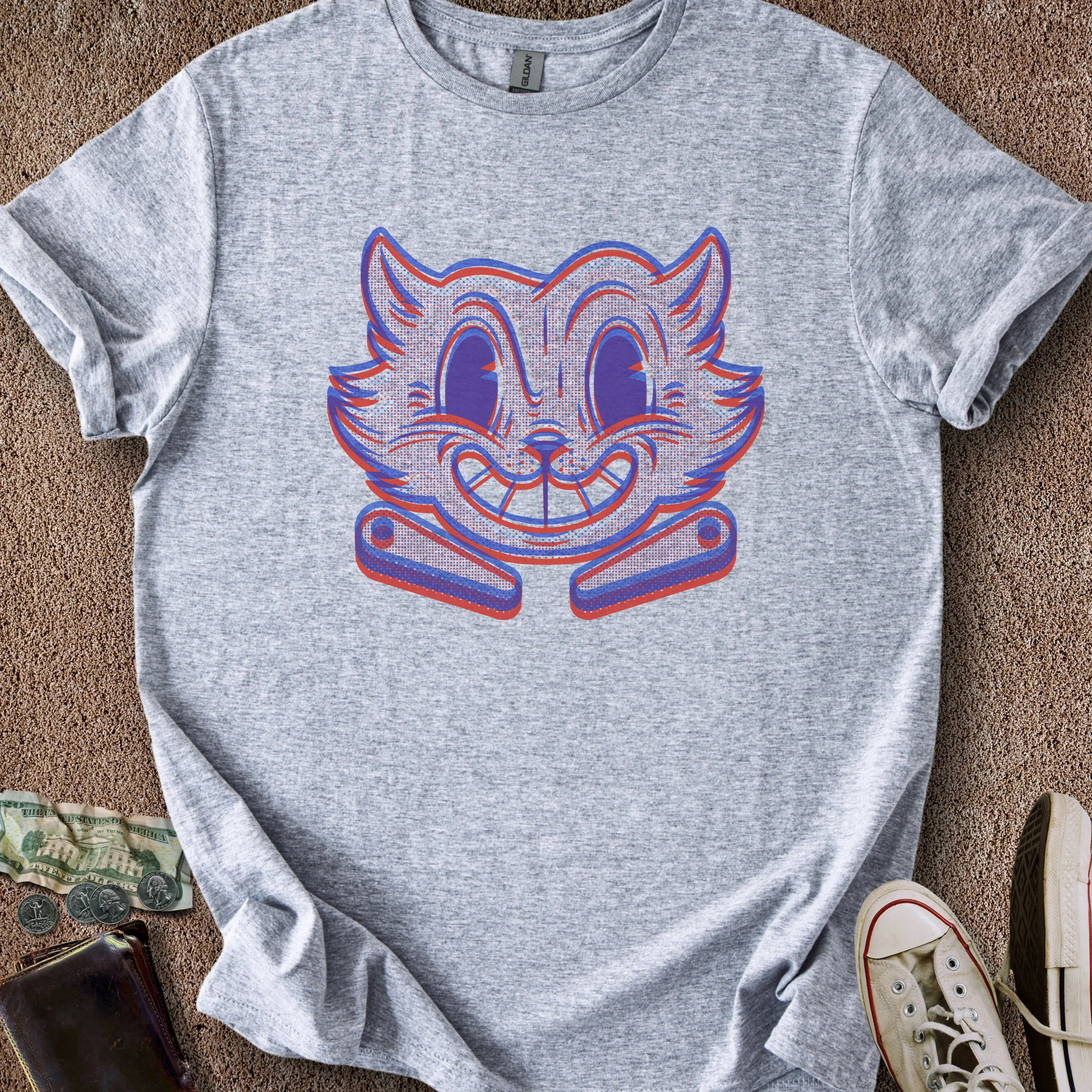 Printify T-Shirt Sport Grey / S Risograph Pinball Cat T-Shirt