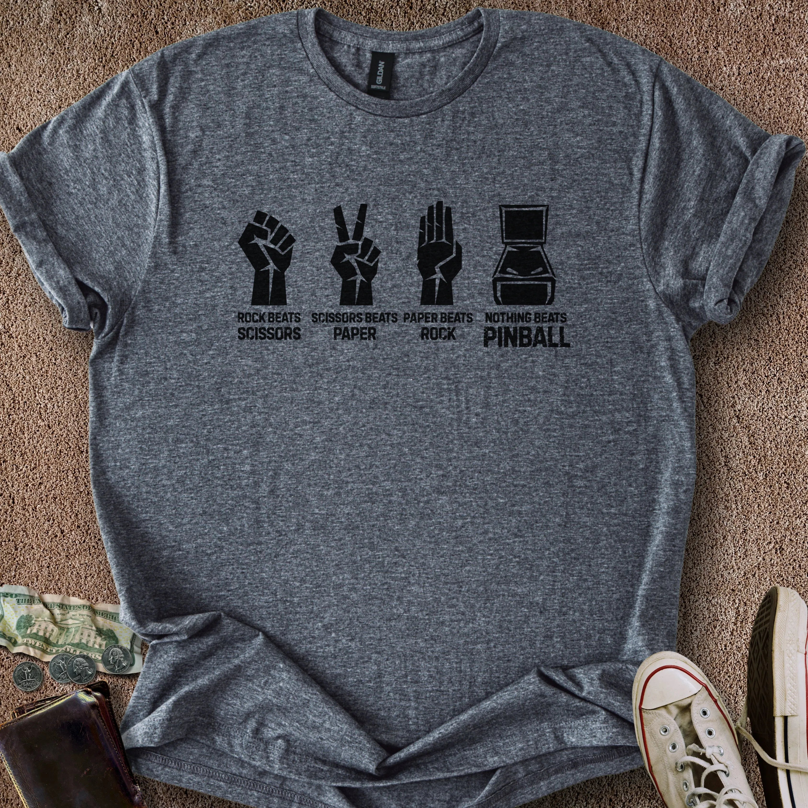 Printify T-Shirt Dark Heather / S Rock Paper Scissors Pinball T-Shirt