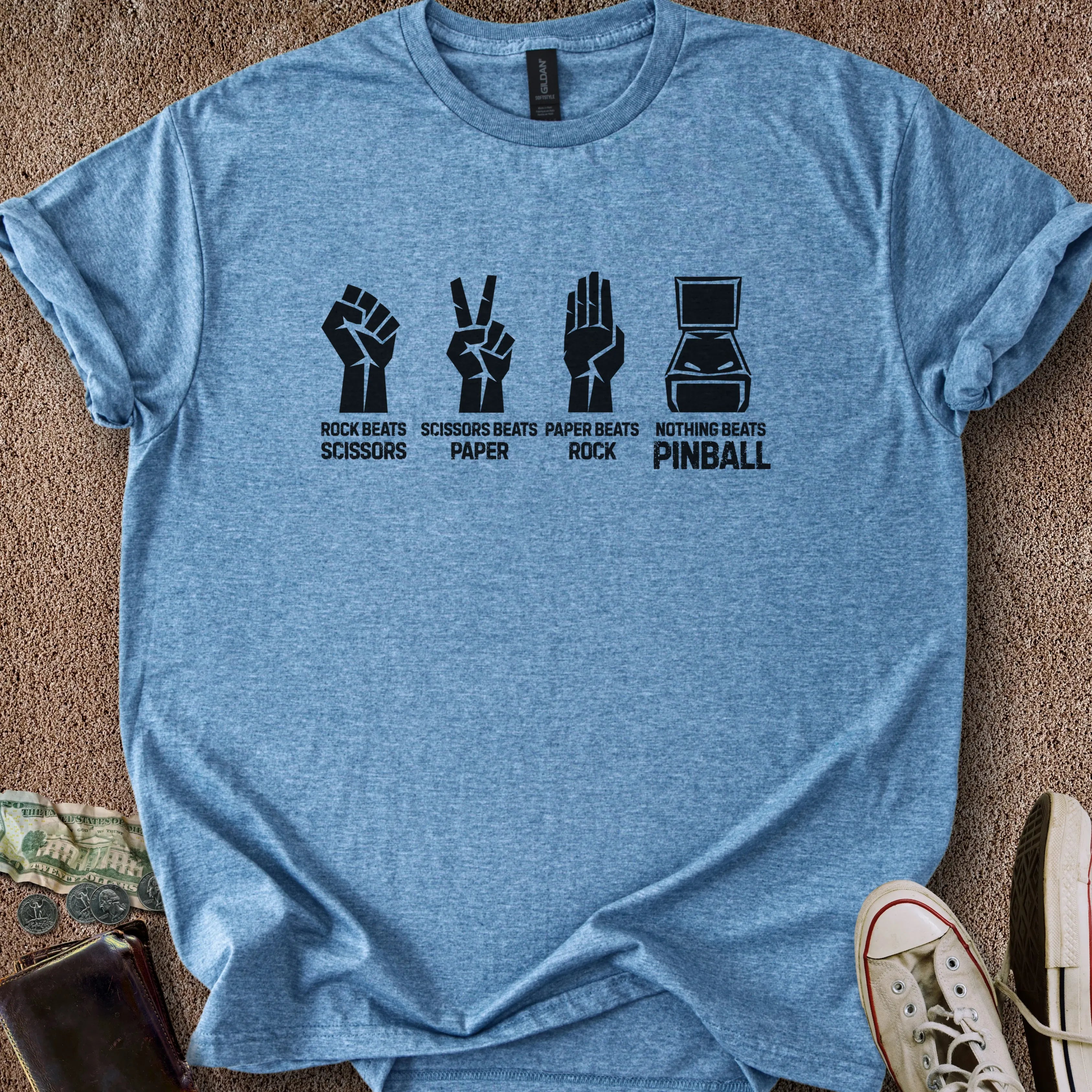 Printify T-Shirt Heather Indigo / S Rock Paper Scissors Pinball T-Shirt