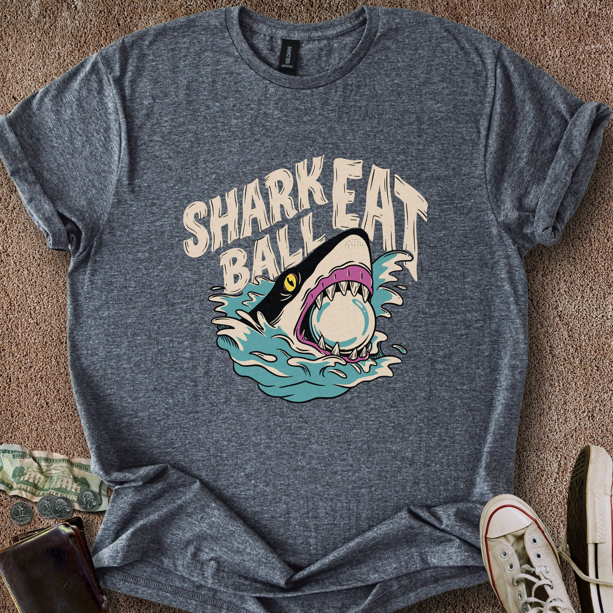 Printify T-Shirt Dark Heather / S Shark Eat Ball 2 T-Shirt