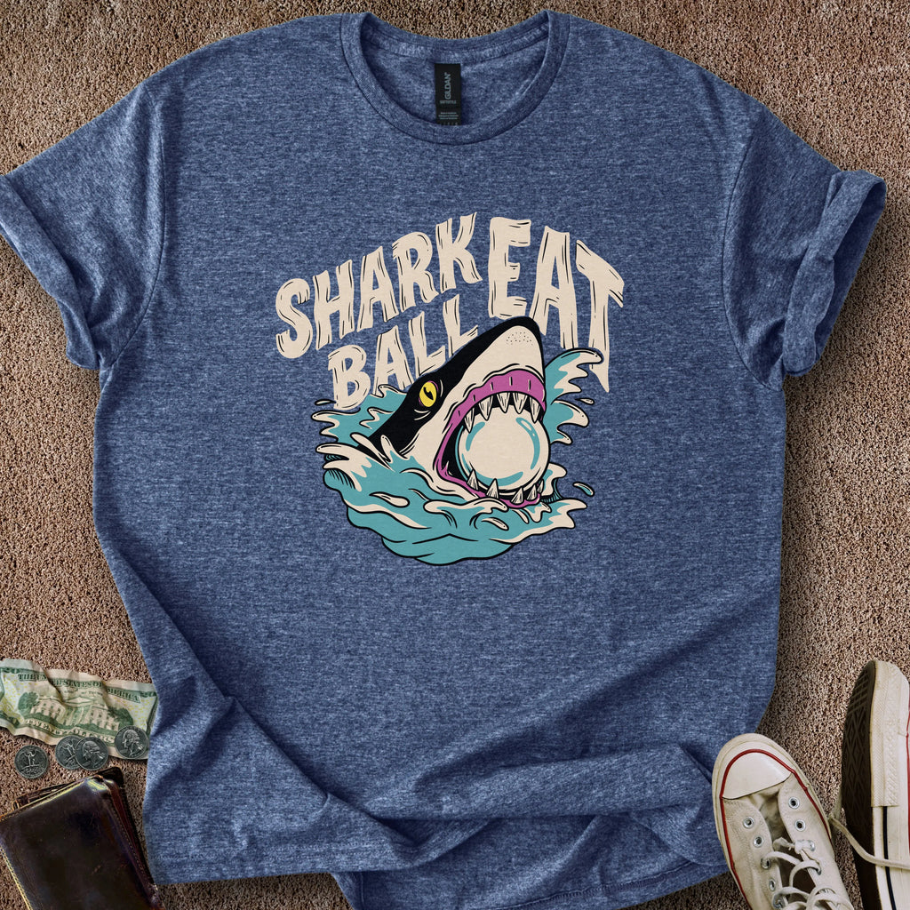 Printify T-Shirt Heather Navy / S Shark Eat Ball 2 T-Shirt
