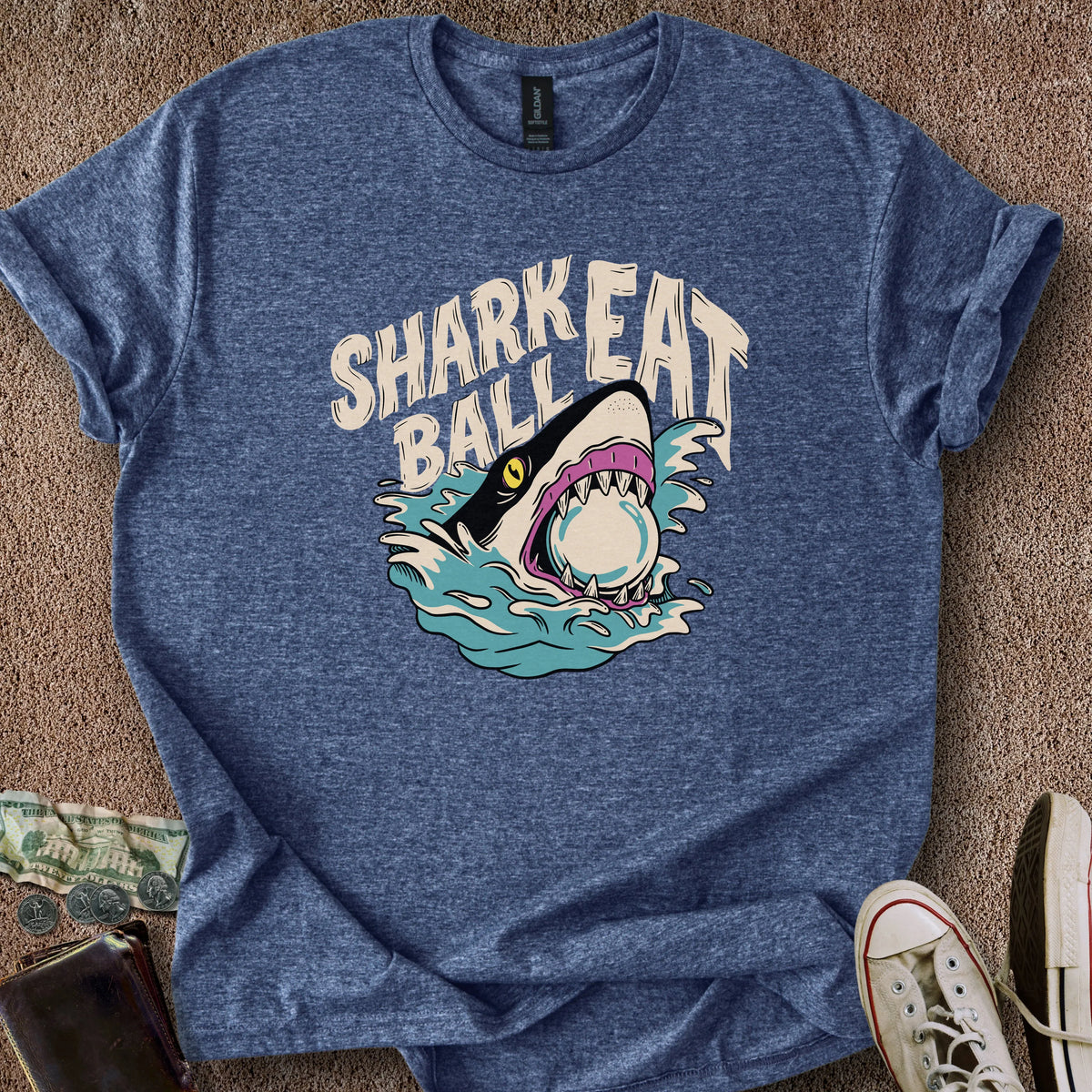 Printify T-Shirt Heather Navy / S Shark Eat Ball 2 T-Shirt