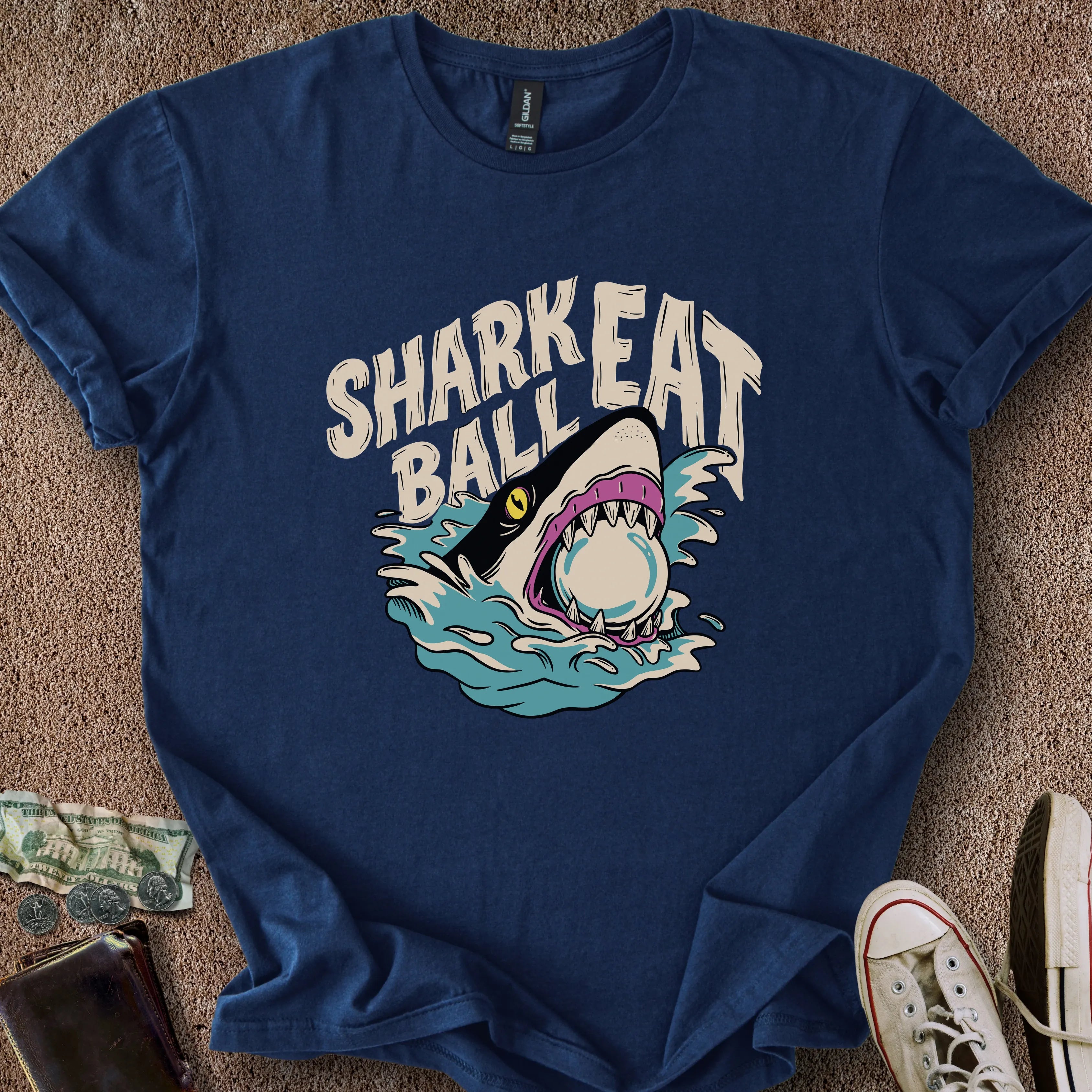 Printify T-Shirt Navy / S Shark Eat Ball 2 T-Shirt