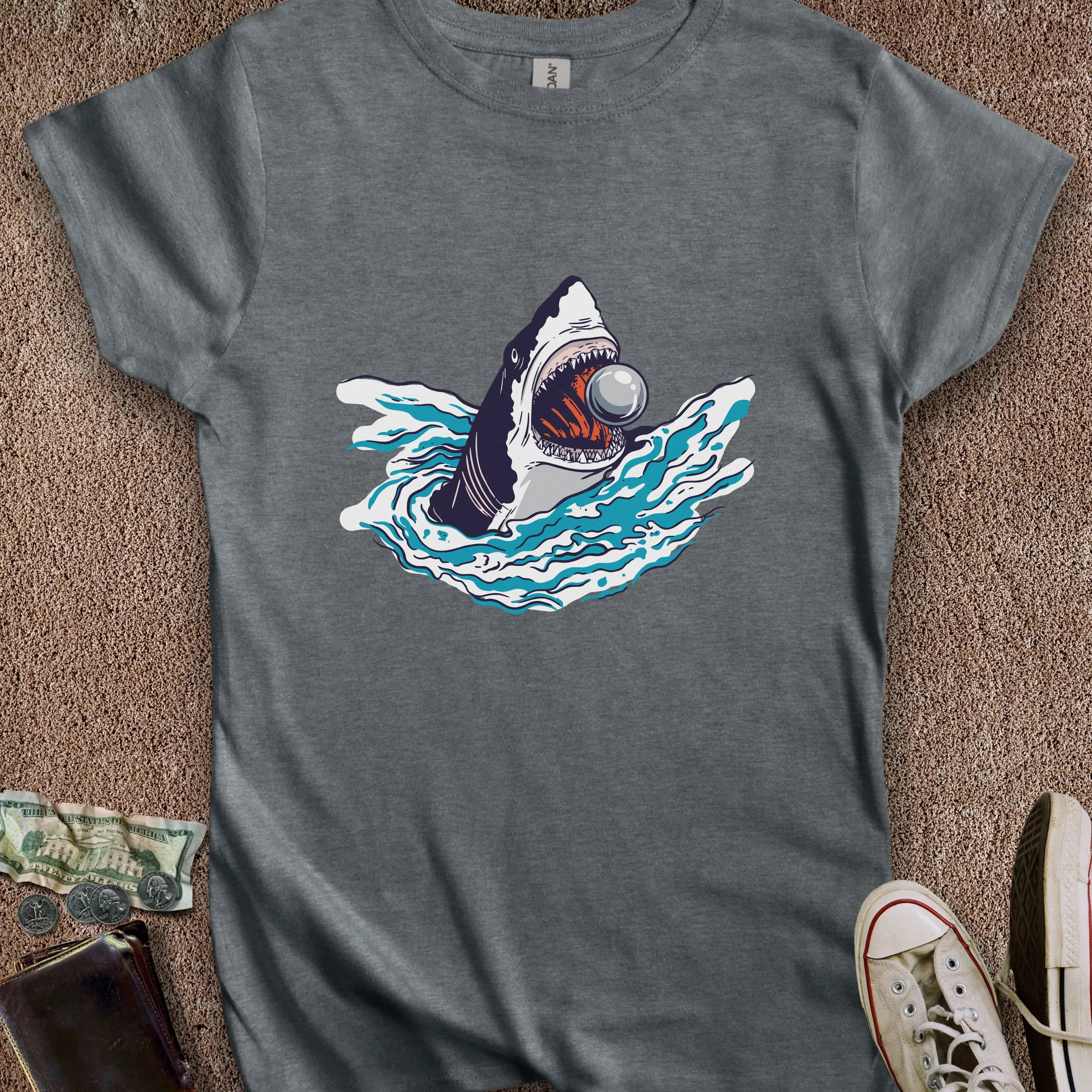 Printify T-Shirt S / Dark Heather Shark Eat Ball Women's T-Shirt