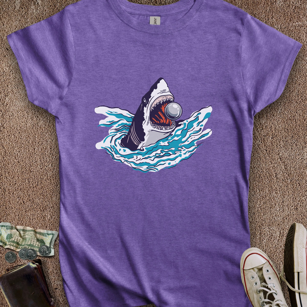 Printify T-Shirt S / Heather Purple Shark Eat Ball Women's T-Shirt
