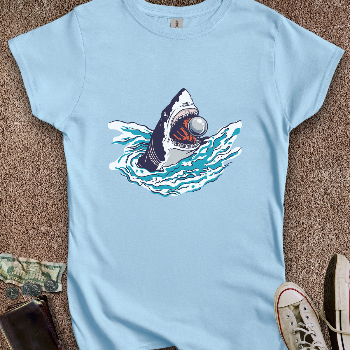 Printify T-Shirt S / Light Blue Shark Eat Ball Women's T-Shirt