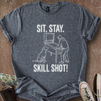 Printify T-Shirt Dark Heather / S Sit Stay Skill Shot T-Shirt