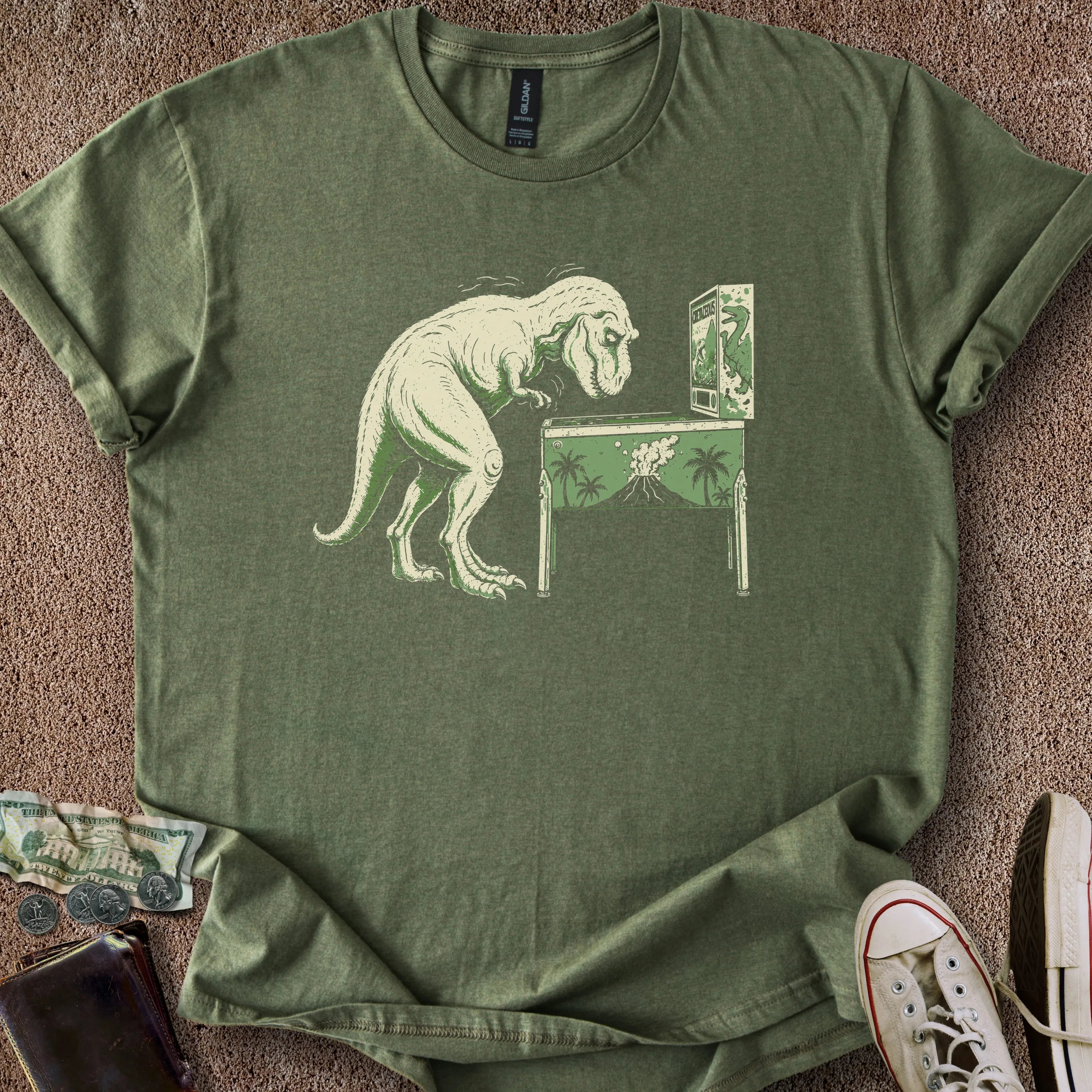 Printify T-Shirt Military Green / S T-Rex Pinball T-Shirt