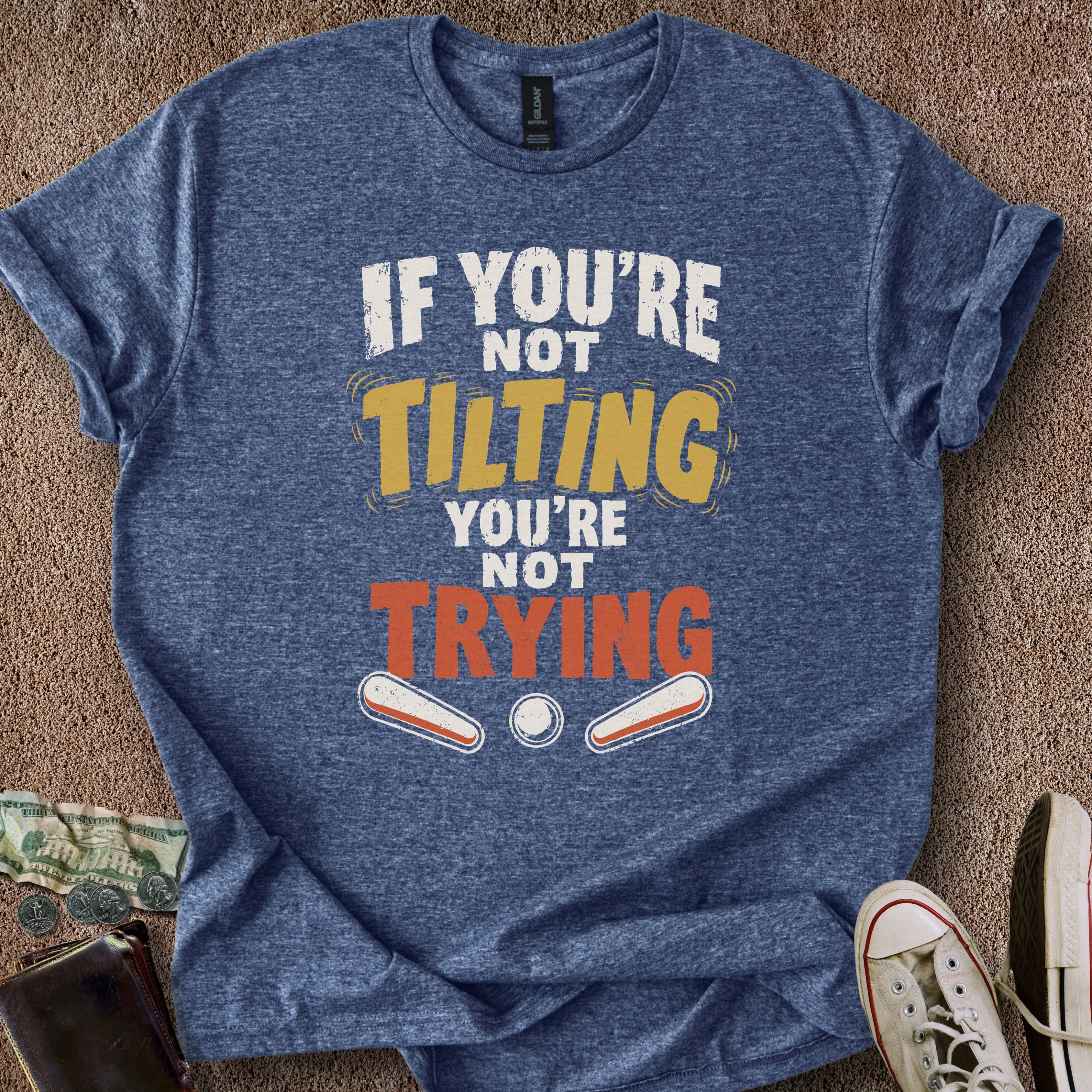 Printify T-Shirt Heather Navy / S Tilting & Trying T-Shirt
