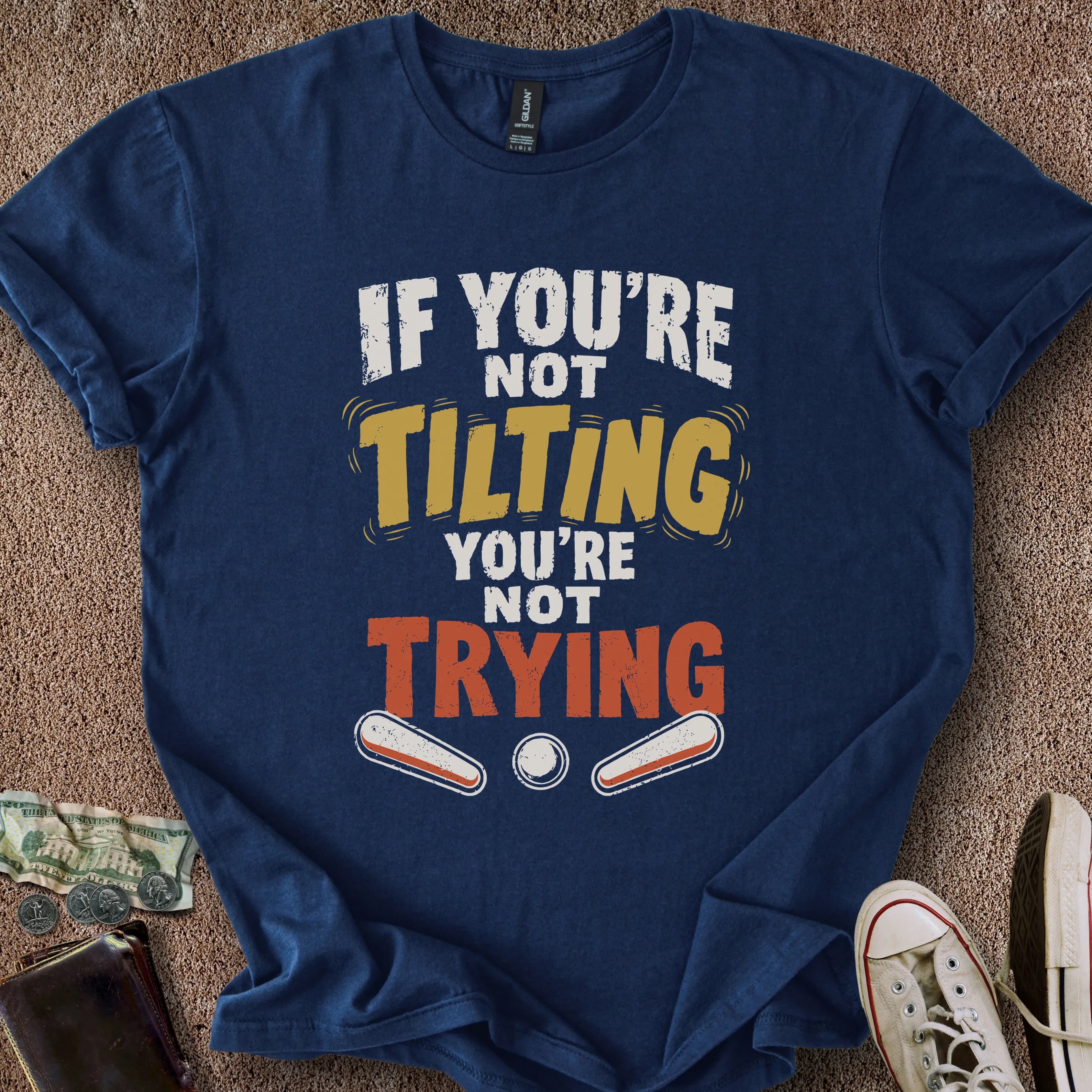 Printify T-Shirt Navy / S Tilting & Trying T-Shirt