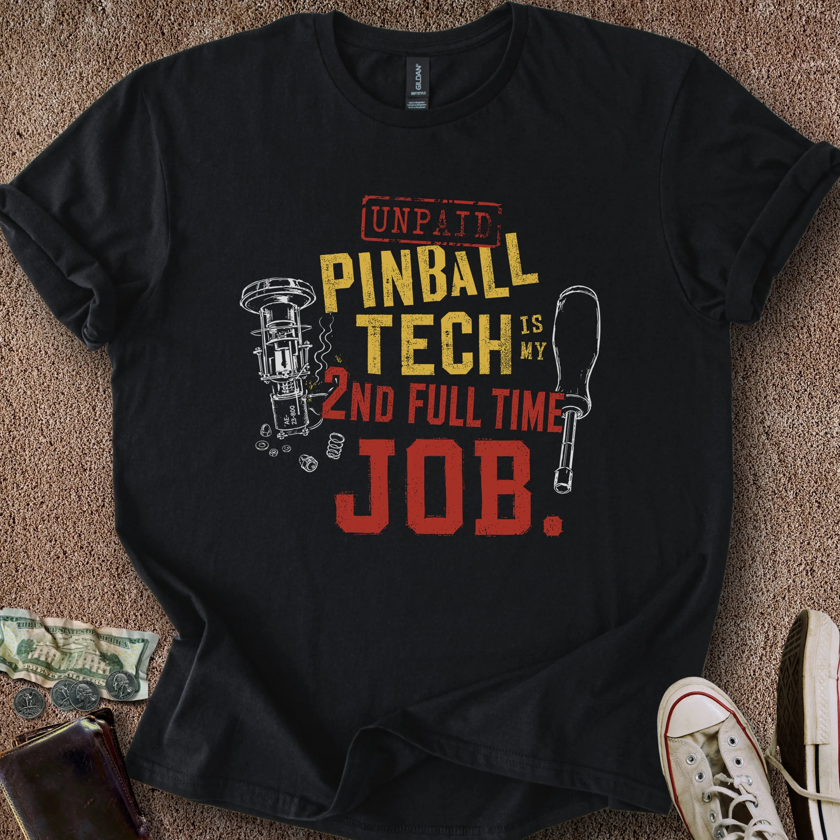 Printify T-Shirt Black / S Unpaid Pinball Tech T-Shirt
