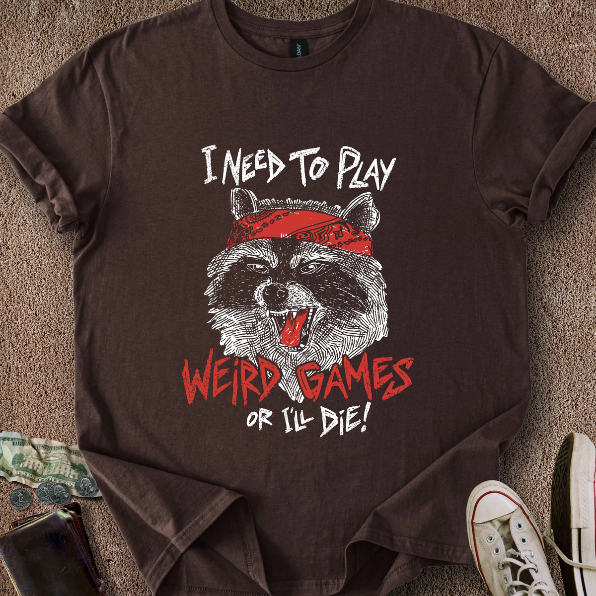 Printify T-Shirt Dark Chocolate / S Weird Games Raccoon T-Shirt