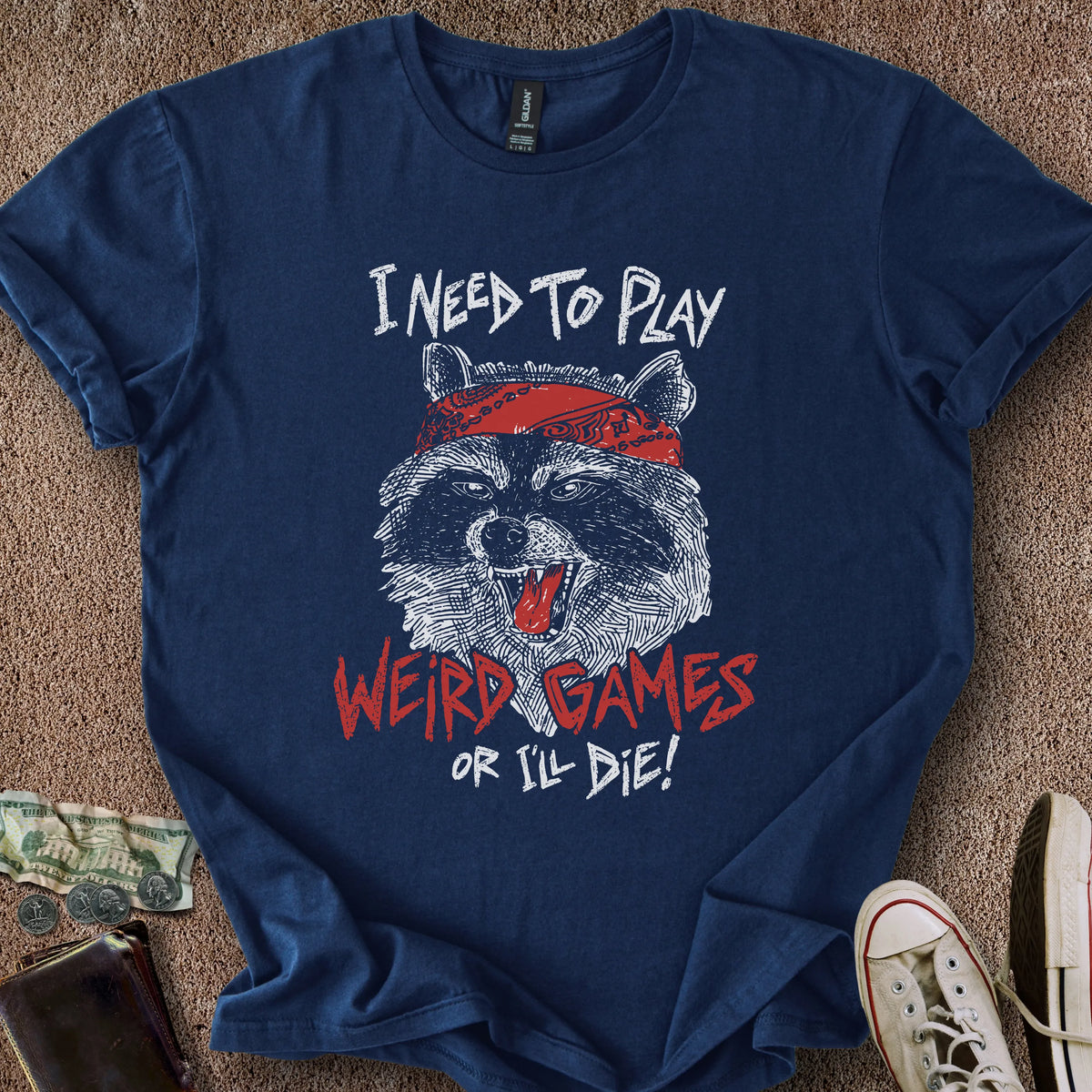 Printify T-Shirt Navy / S Weird Games Raccoon T-Shirt